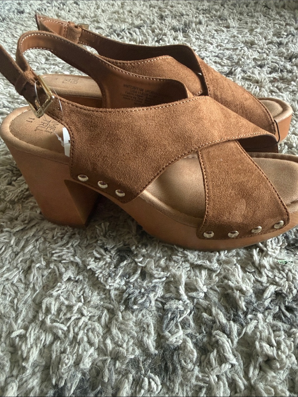 Time and Tru Brown Suede Platform Slingback Heels